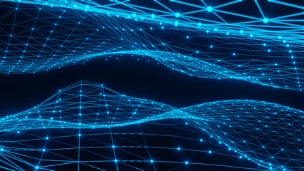 Blue grid, information flow. 3d rendering