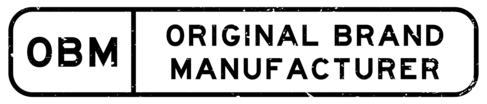 Grunge black OBM Original brand manufacturer word square rubber seal stamp on white background