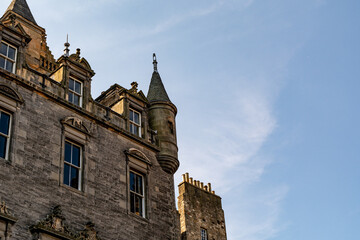 Historical facade in the city center of Edinburgh, Scotland in Great Britain