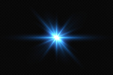 Bright particles, burning blue lights, stars, lasers. Vector.
