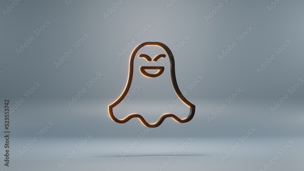 Poster beautiful abstract halloween, black ghost with orange light symbol on a blue background . 3d renderi