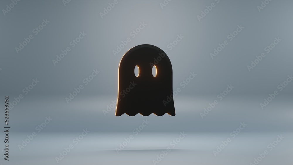 Poster beautiful abstract halloween, black ghost with orange light symbol on a blue background . 3d renderi