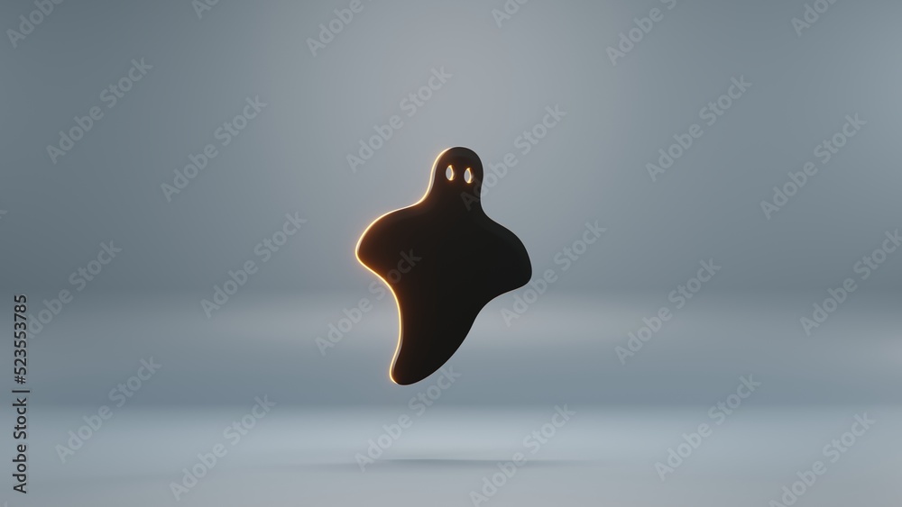 Poster beautiful abstract halloween, black ghost with orange light symbol on a blue background . 3d renderi