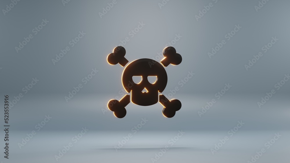 Poster beautiful abstract halloween, black skulls with orange light symbol on a blue background . 3d render