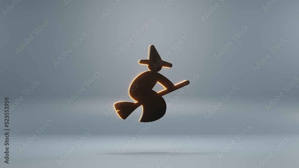 Poster beautiful abstract halloween, black which with orange light symbol on a blue background . 3d renderi