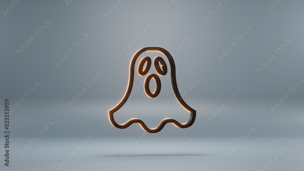 Poster beautiful abstract halloween, black ghost scared with orange light symbol on a blue background . 3d 