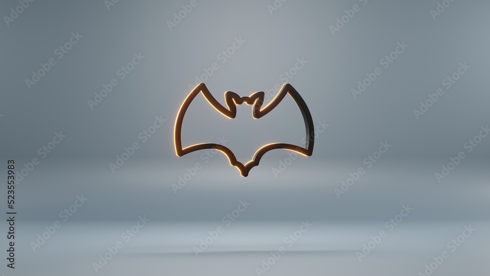 Poster beautiful abstract halloween, black bat with orange light symbol on a blue background . 3d rendering