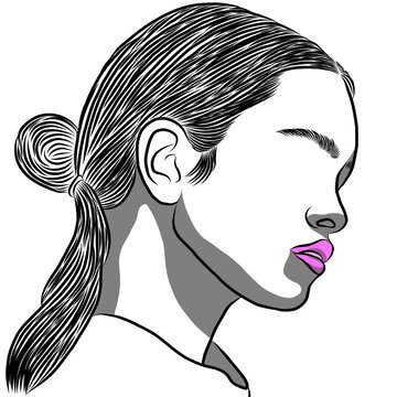 Hand drawn of beautiful woman.Creative with illustration in flat design,watercolor.