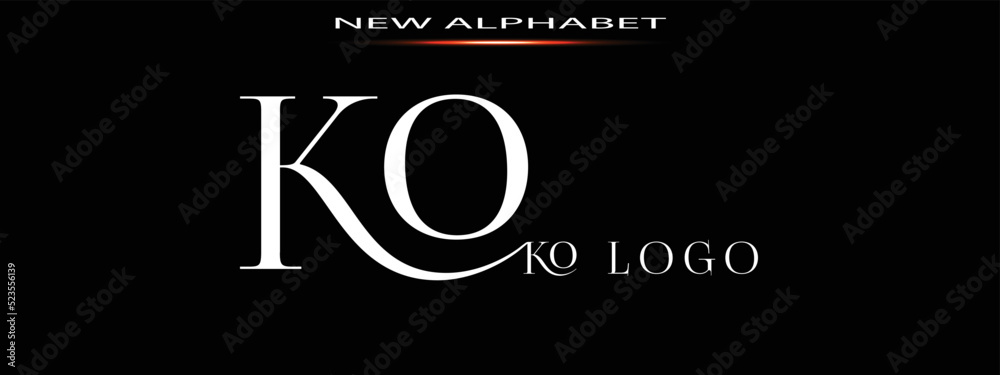 Poster monogram ko logo abstract fashion font alphabet. minimal modern urban fonts for logo, brand etc. typ