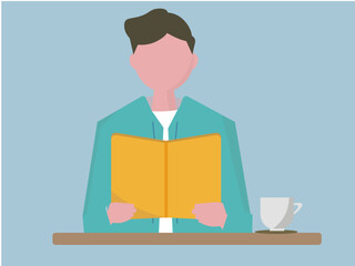 カフェで読書をする男性 ベクターイラスト