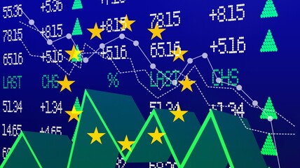 Growth chart against the background of the EU flag. Profit growth, infographics. trading and financial markets