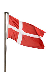 Flag of Denmark on a flagpole isolated with transparent background