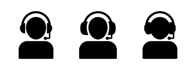 Call center manager. Call center operator. Set of black icons isolated on white background. Vector clipart.