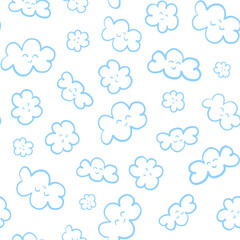 Smiling clouds surface pattern design. Print design for kids textiles, wallpaper, clothes.