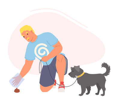 Man Picking Up Dog Poop From Ground Vector