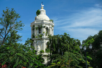 Fototapeta premium Bell tower of the Metropolitan Cathedral of Saint Paul in Vigan, Luzon Island, Philippines.