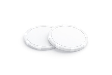 Blank white plastic round chip mockup pair, side view