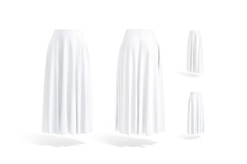 Blank white women maxi skirt mockup, different views - obrazy, fototapety, plakaty