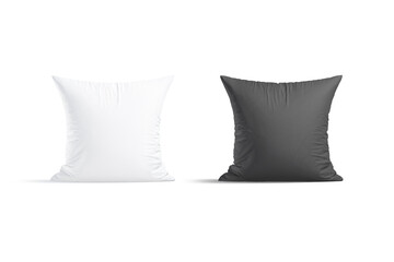 Blank white and black square pillow mockup stand, front view