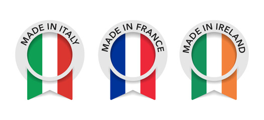 Made in Italy, France and Ireland badges