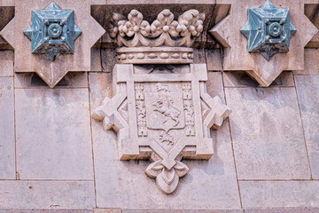 Columbus Monument (1888) in Barcelona, Spain. The piece was designed by Gaietà Buïgas i Monravà