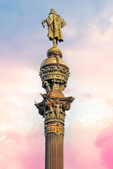 Fototapeta na wymiar Columbus Monument (1888) in Barcelona, Spain. The piece was designed by Gaietà Buïgas i Monravà