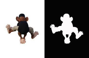 Toon Monkey poses for your composition. Monkey character isolated on white background with alpha mask for quick isolation for your composite work. 3D rendering - illustration.