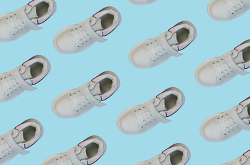 white sports and casual shoes for women or children, teenage leather sneakers, autumn collection seamless pattern