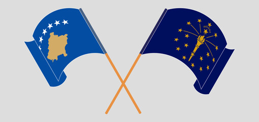 Crossed and waving flags of Kosovo and the State of Indiana