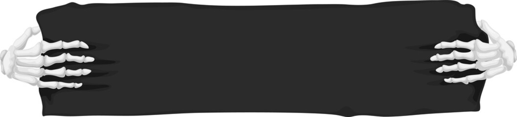 Skeleton hands holding blank stone plate banner