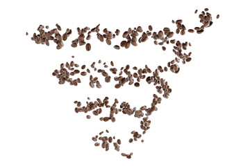 Spiral of roasted coffee beans seed on tranparent background. 3D rendering.