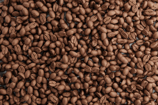 Close up Roasted coffee beans top view. 3D rendering.