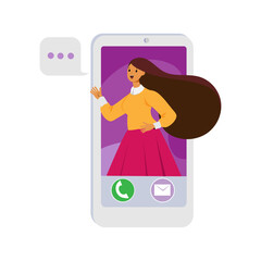 girl online in smartphone on the white background