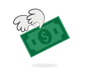 Money with wings vector icon. Money transfer. Isolated flying money flat, illustration symbol.
