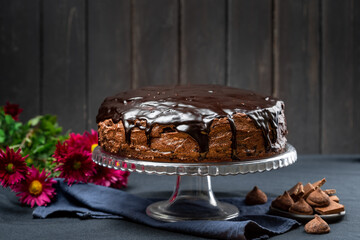 Chocolate Cake Dessert topped with Ganache glaze