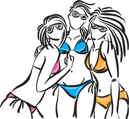 three pretty woman posing in bikini vacations beach concept vector illustration
