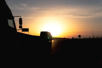 Fototapeta na wymiar Vehicles exporting at sunrise view