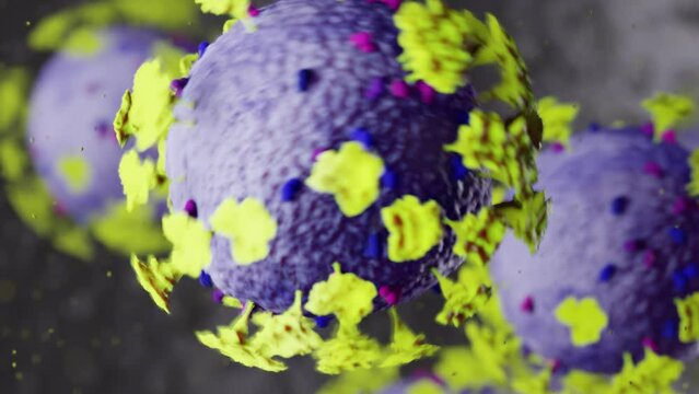 scientific microbiological concept of floating trembling coronovirus bodies in macrospace, macro microparticles,omicron,new SARS-CoV-2