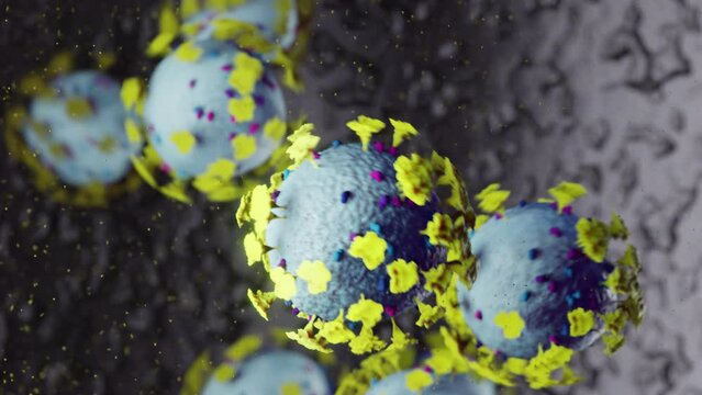 scientific microbiological concept of floating trembling coronovirus bodies in macrospace, macro microparticles,omicron,new SARS-CoV-2