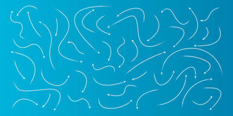 Big set of dotted hand drawn arrows, set of arrow isolated directional arrows in doodle style