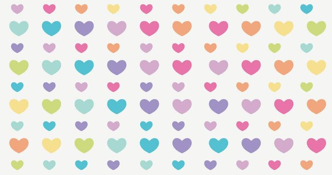 horizontal colorful love heart shape icon background animation