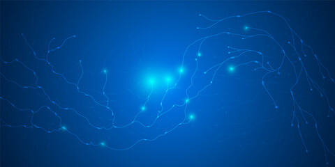 Abstract background with molecular structure from freehand sketch lines. Connection to the global network. Technology banner template. Neural connections of the brain.