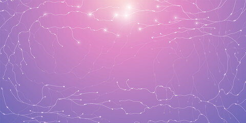 Abstract background with molecular structure from freehand sketch lines. Connection to the global network. Technology banner template. Neural connections of the brain.