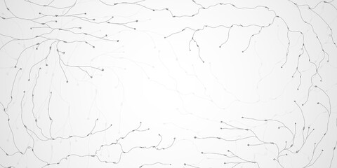 Abstract background with molecular structure from freehand sketch lines. Connection to the global network. Technology banner template. Neural connections of the brain.
