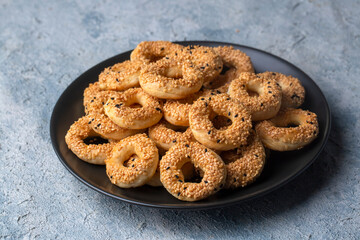 Turkish Bagel with sesame seeds or salty ring cookies. Turkish name; Kandil simidi or tuzlu halka kurabiye