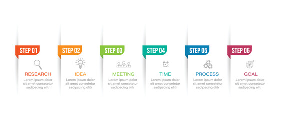 Timeline infographic design element and number options. Business concept with 6 steps. Can be used for workflow layout, diagram, Vector business template for presentation.