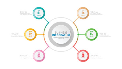 Business infographic circle shape six option, process or step for presentation. Can be used for presentations, workflow layout, banners and web design. Business concept with 6 options, steps, parts.