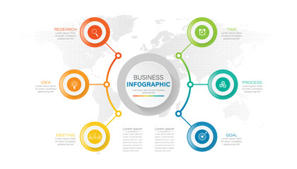 Business infographic circle shape six option, process or step for presentation. Can be used for presentations, workflow layout, banners and web design. Business concept with 6 options, steps, parts.