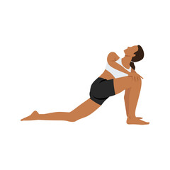 Woman doing Anjaneyasana or low lunge yoga twist pose,vector illustration in trendy style