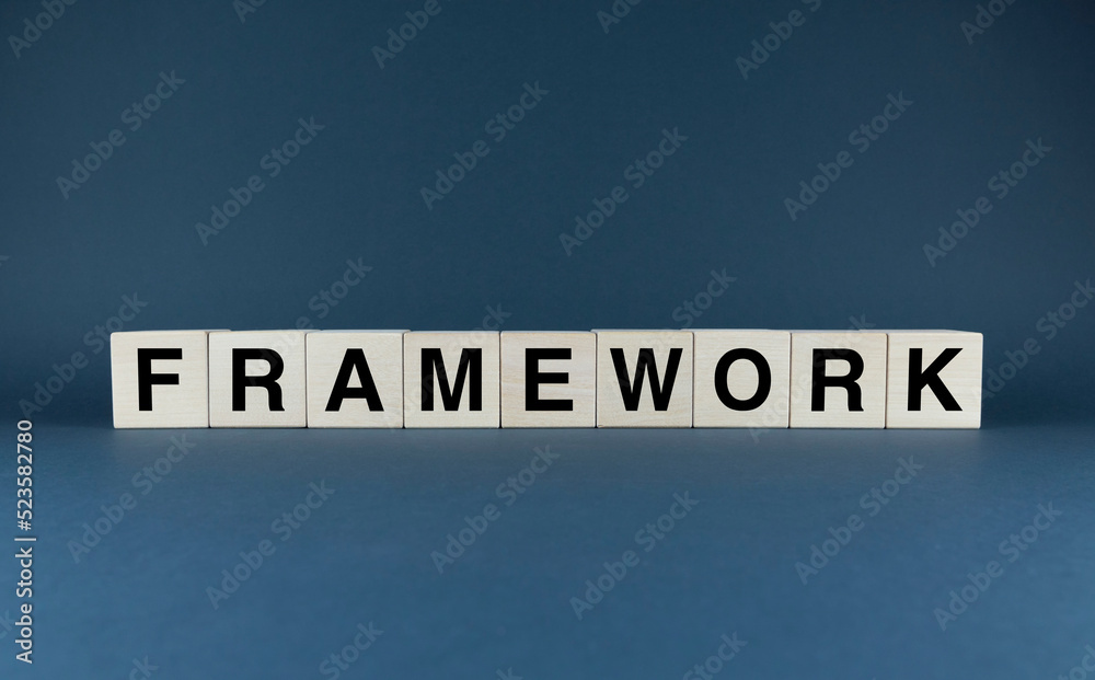 Wall mural framework. cubes form the word framework.
